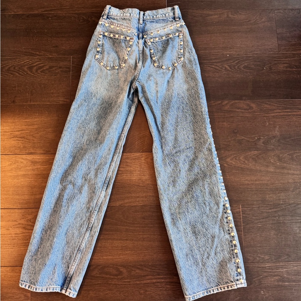 REFORMATION Cary High Rise Straight Slouchy Jeans in Chesapeake Studded 24 - Picture 6 of 8